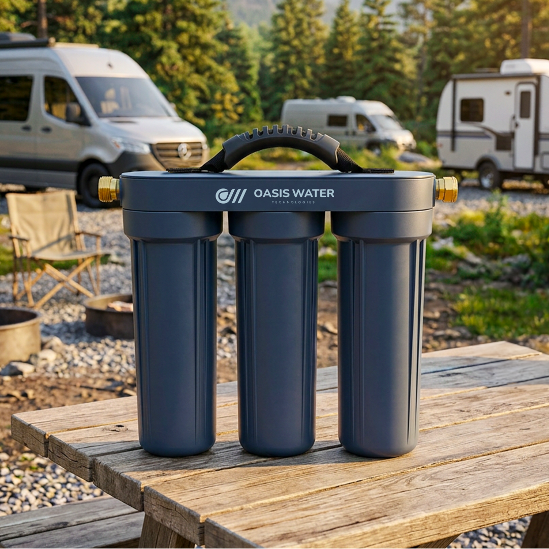 Stream System at an outdoor campsite with RVs